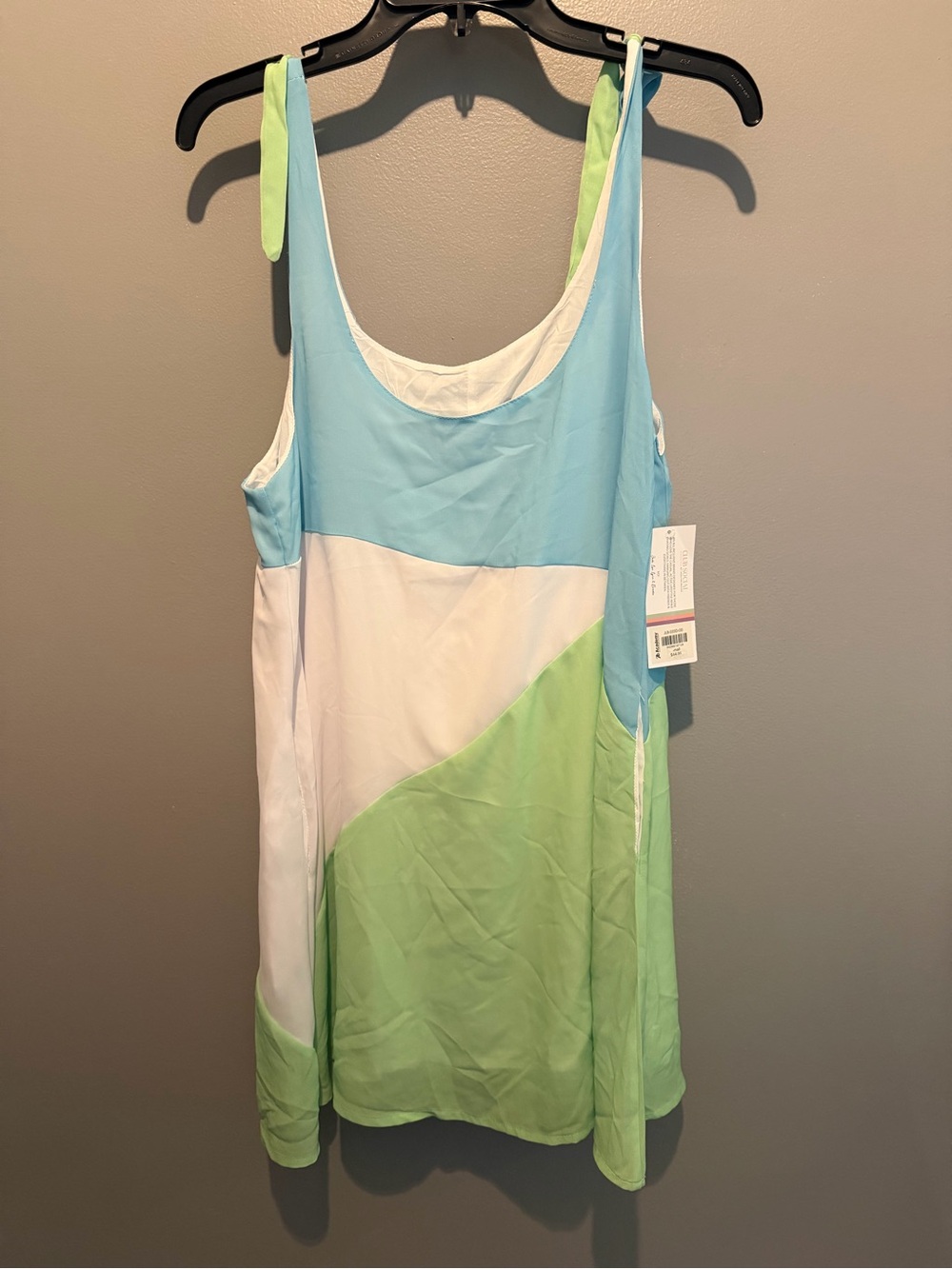 Colorblock Tie-Strap Camisole Dress in Light Blue, White & Mint Green